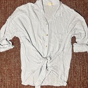 Women’s powder blue button down crepe flowy collared medium blouse casual top
